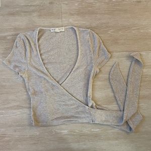 XS Beige Crop Wrap Tie Tee